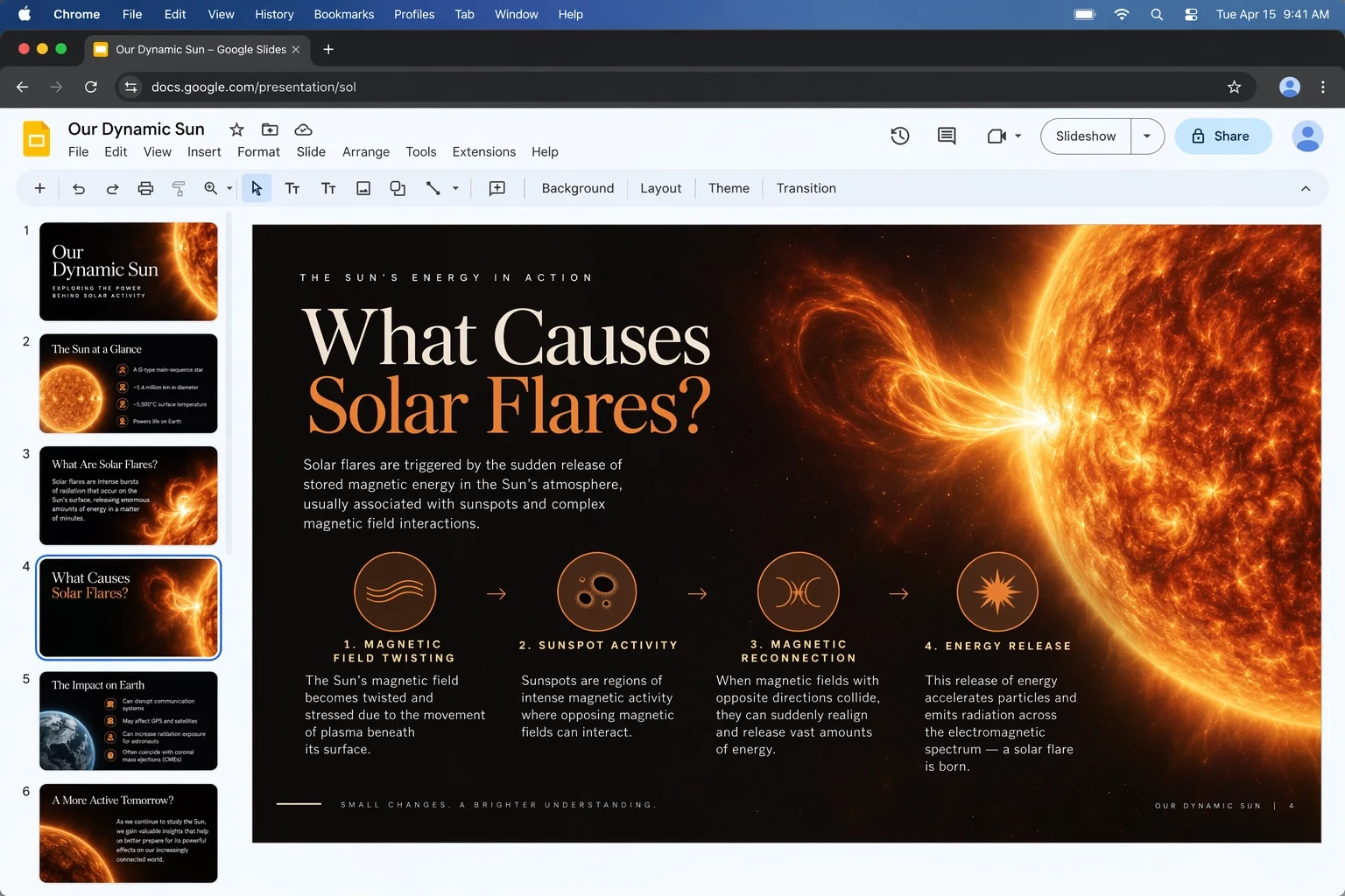 GPT Image 2.5 family solar flare presentation demonstrating structured visual explanation