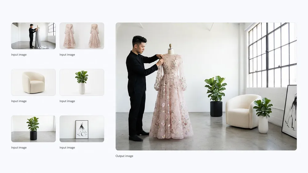 Official Nano Banana Pro fashion scene assembled from several people, clothing and set references